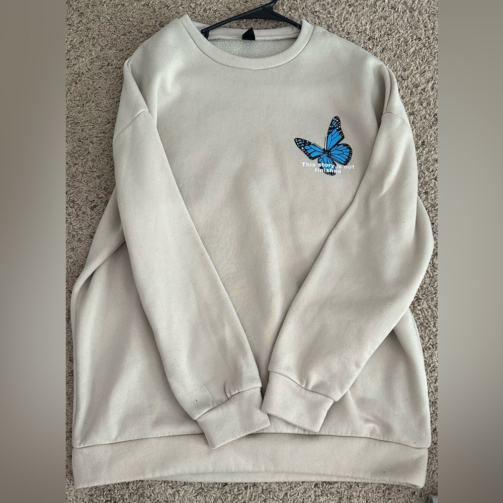 tan crew neck with graphics, shein, medium